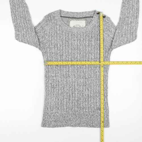 Superdry Women Grey Cable-Knit Pullover Jumper L