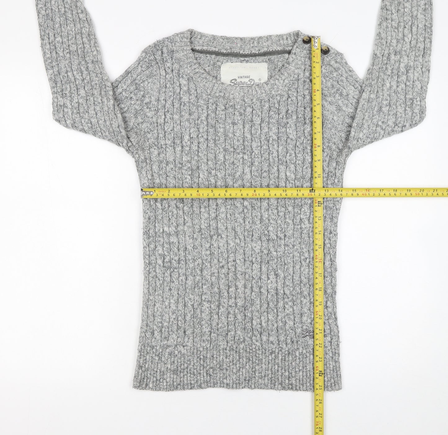 Superdry Women Grey Cable-Knit Pullover Jumper L