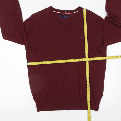 Tommy Hilfiger Men’s Red V-Neck Cotton Jumper M Classic Knit