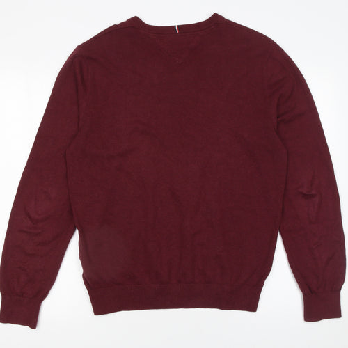 Tommy Hilfiger Men’s Red V-Neck Cotton Jumper M Classic Knit