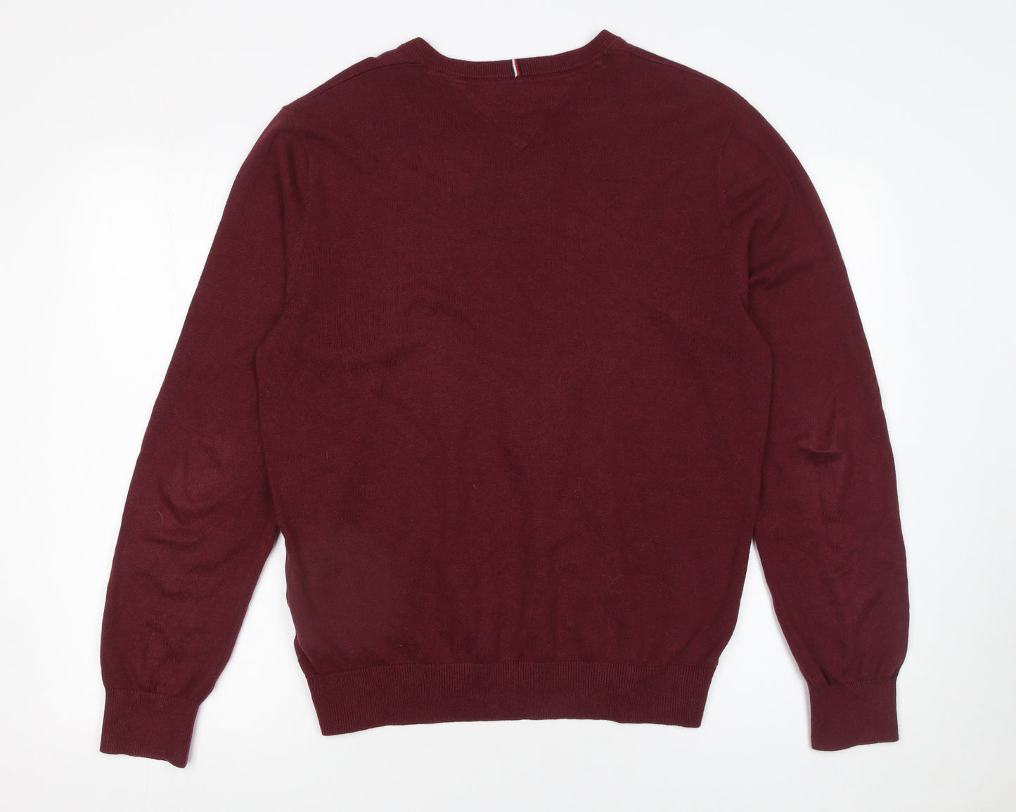 Tommy Hilfiger Men’s Red V-Neck Cotton Jumper M Classic Knit
