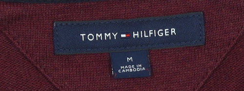 Tommy Hilfiger Men’s Red V-Neck Cotton Jumper M Classic Knit