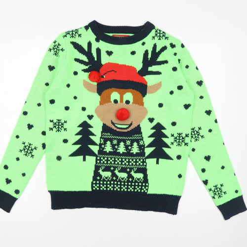 Noroze Women's Green Christmas Reindeer Pullover Jumper Size 10