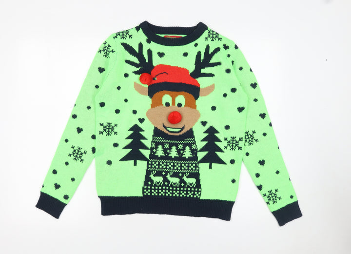 Noroze Women's Green Christmas Reindeer Pullover Jumper Size 10