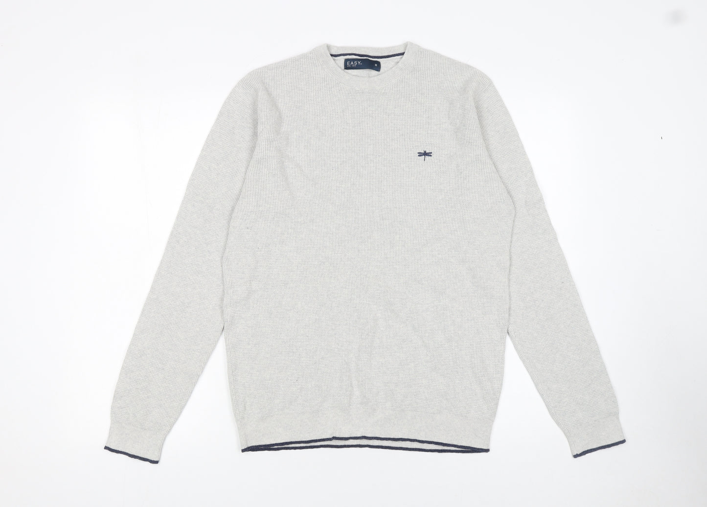 Easy Men’s Grey Waffle-Knit Cotton Pullover Jumper Size M
