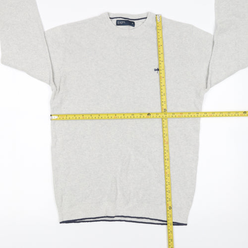 Easy Men’s Grey Waffle-Knit Cotton Pullover Jumper Size M