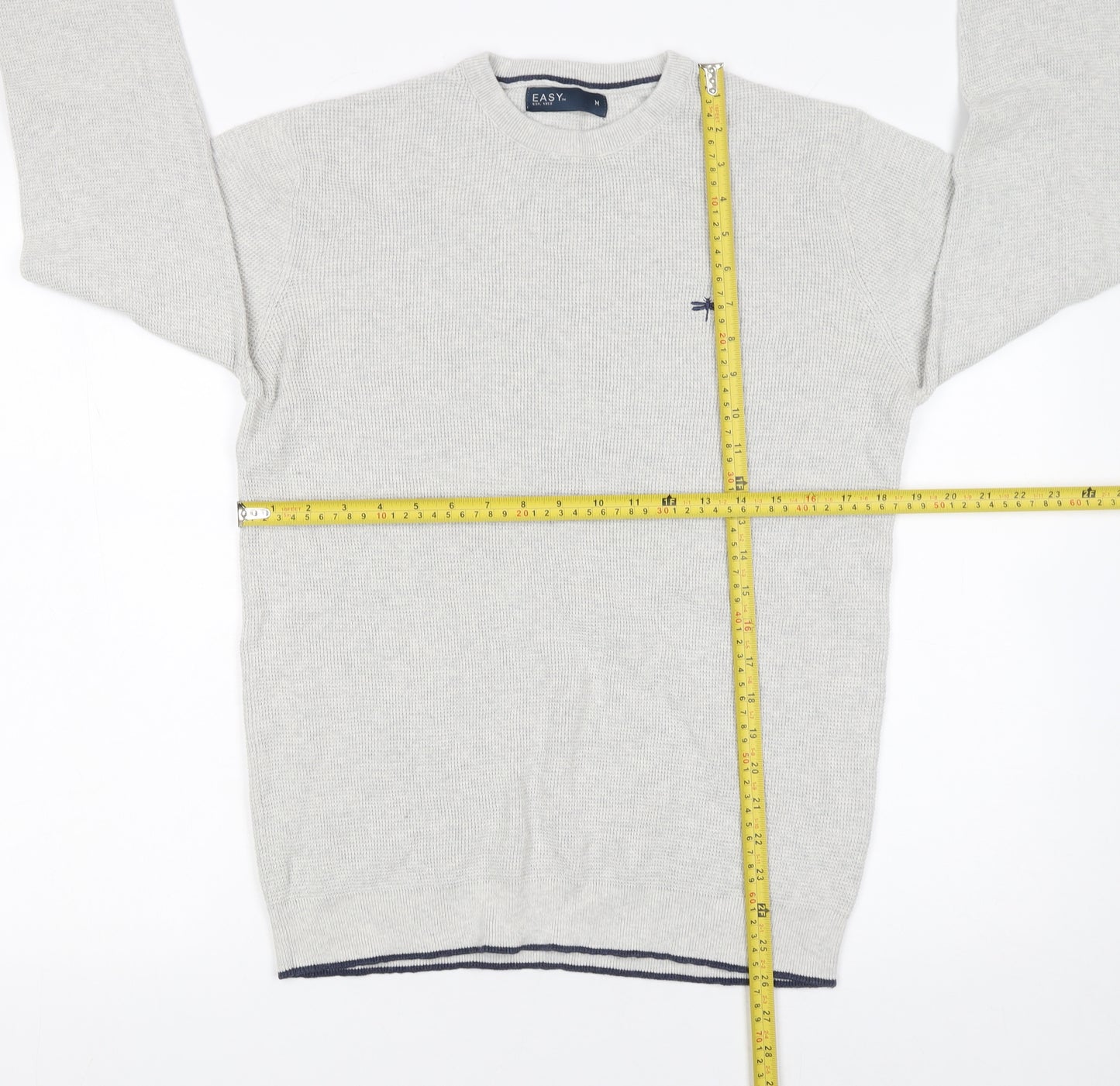 Easy Men’s Grey Waffle-Knit Cotton Pullover Jumper Size M