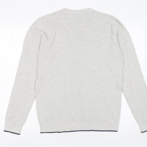 Easy Men’s Grey Waffle-Knit Cotton Pullover Jumper Size M