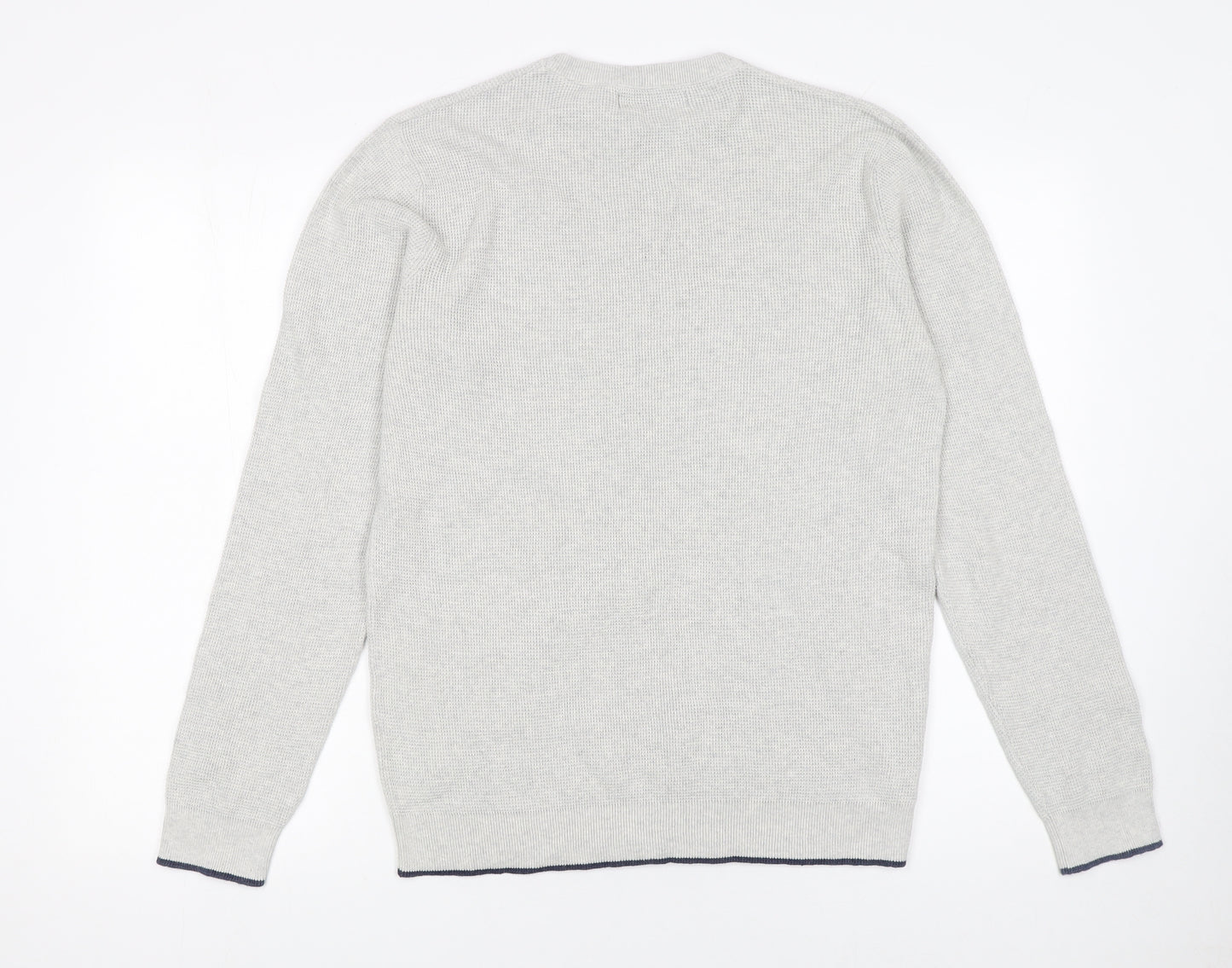 Easy Men’s Grey Waffle-Knit Cotton Pullover Jumper Size M