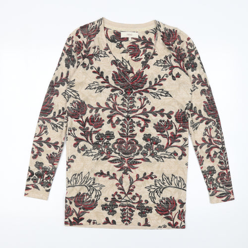 Next Women Beige Floral V-Neck Pullover Jumper Size 10