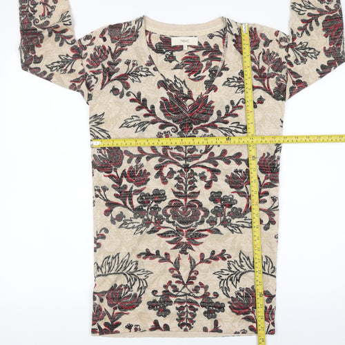Next Women Beige Floral V-Neck Pullover Jumper Size 10