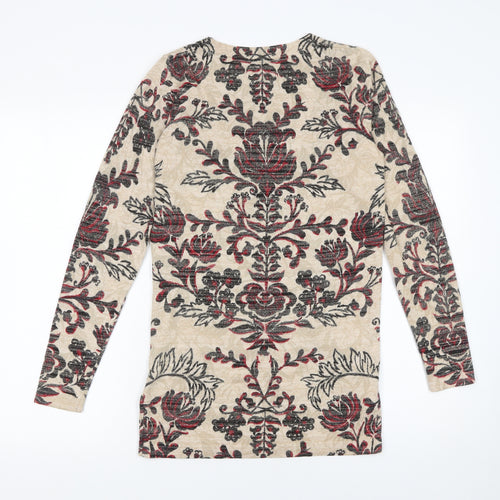 Next Women Beige Floral V-Neck Pullover Jumper Size 10