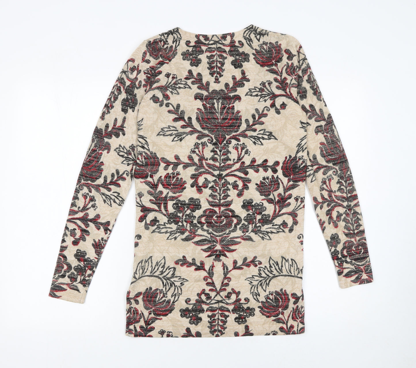 Next Women Beige Floral V-Neck Pullover Jumper Size 10