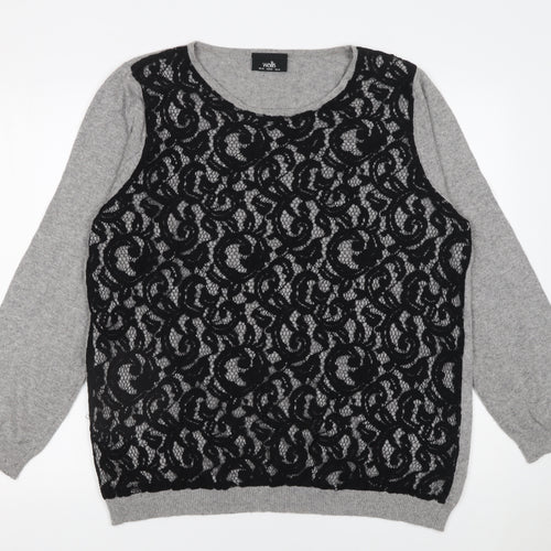 Wallis Women’s Grey Lace Front Long Sleeve Pullover Jumper Size 20