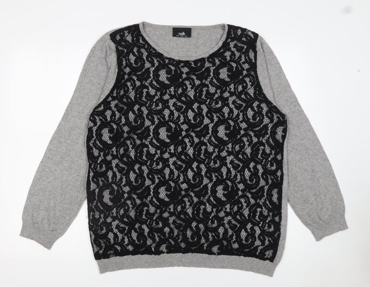 Wallis Women’s Grey Lace Front Long Sleeve Pullover Jumper Size 20