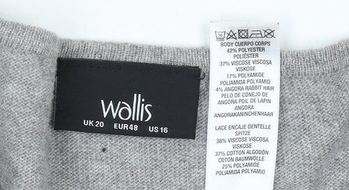 Wallis Women’s Grey Lace Front Long Sleeve Pullover Jumper Size 20