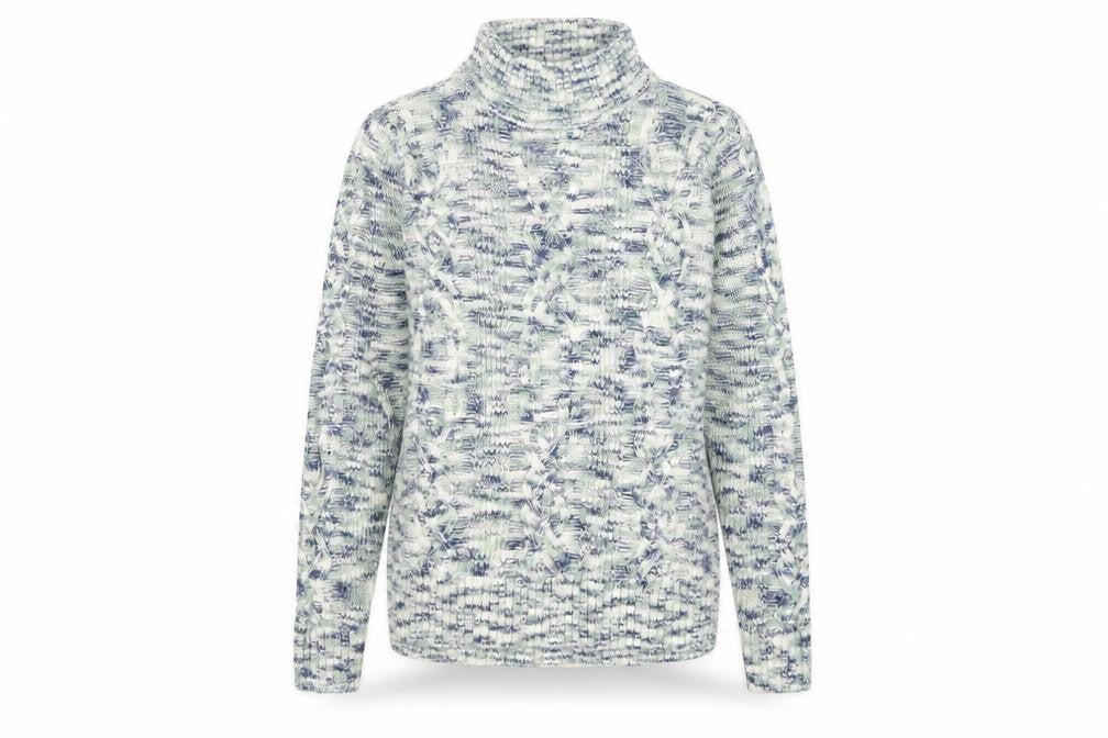 Front view of ISLE Women’s Multicoloured Roll Neck Cable-Knit Jumper, size S, 10-12