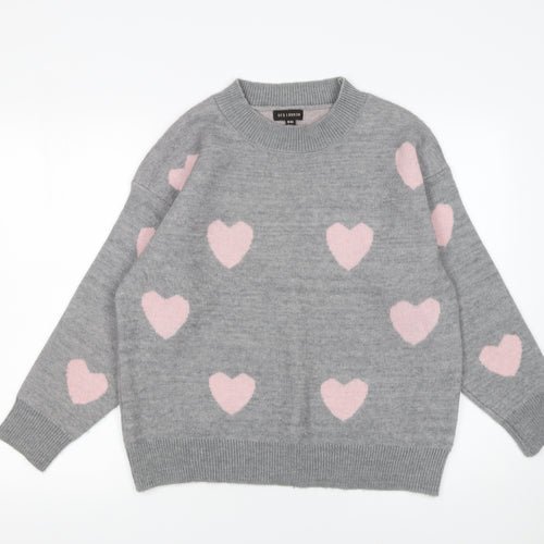 QED London Women Grey Pink Heart Knit Pullover Jumper M