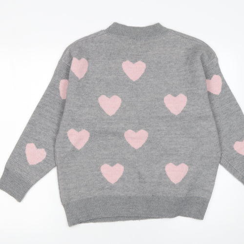 QED London Women Grey Pink Heart Knit Pullover Jumper M