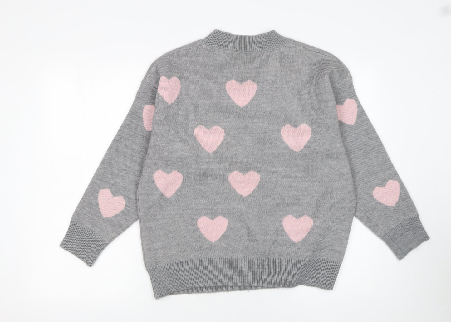 QED London Women Grey Pink Heart Knit Pullover Jumper M