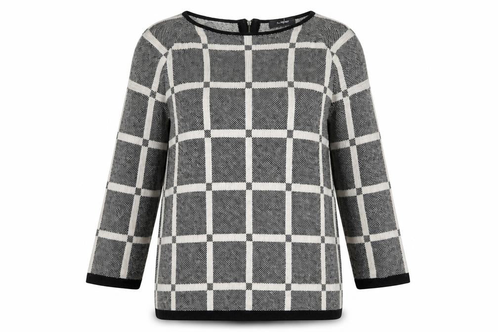 Front view of Marks & Spencer Autograph Women’s Grey Check Knit Jumper, size UK 12