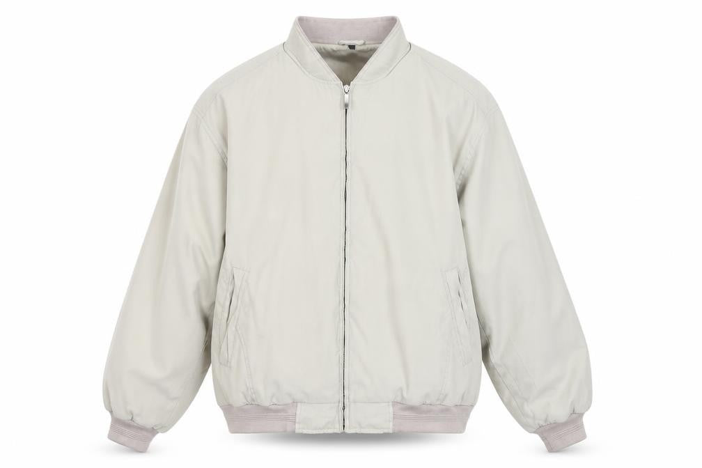 Front view of Canson of Denmark Men’s Beige Bomber Jacket, size M, Lined Zip-Up