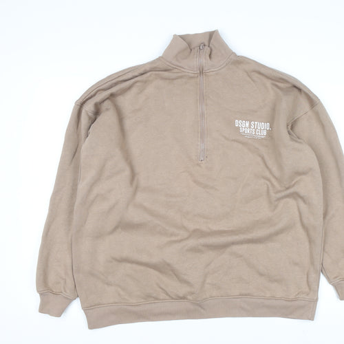 Boohoo Men Beige 1/2 Zip High Neck Sweatshirt Size S Regular Fit