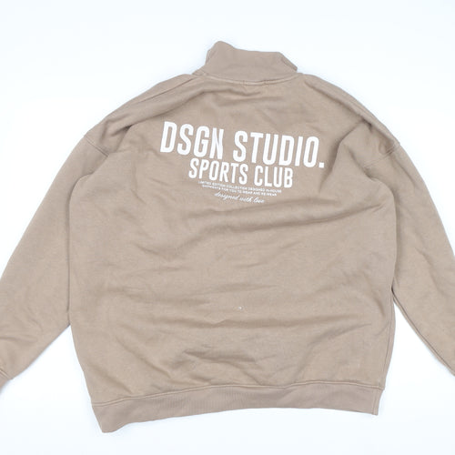 Boohoo Men Beige 1/2 Zip High Neck Sweatshirt Size S Regular Fit