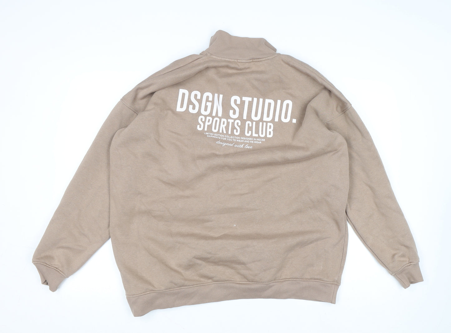 Boohoo Men Beige 1/2 Zip High Neck Sweatshirt Size S Regular Fit