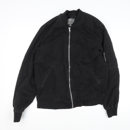 ASOS Men's Black Bomber Jacket L Cotton Zip Casual Outerwear