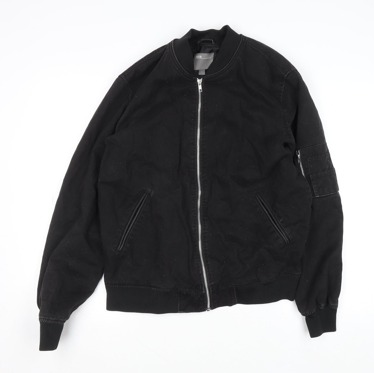 ASOS Men's Black Bomber Jacket L Cotton Zip Casual Outerwear