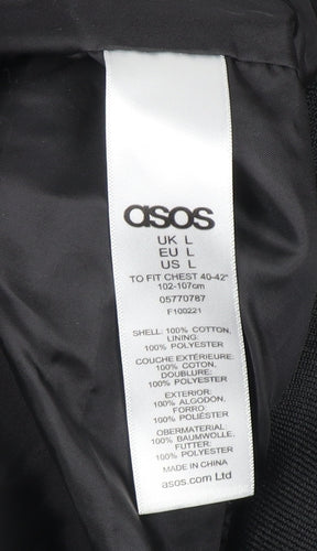 ASOS Men's Black Bomber Jacket L Cotton Zip Casual Outerwear