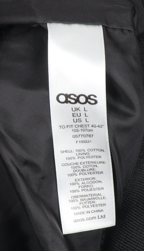 ASOS Men's Black Bomber Jacket L Cotton Zip Casual Outerwear