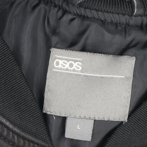ASOS Men's Black Bomber Jacket L Cotton Zip Casual Outerwear
