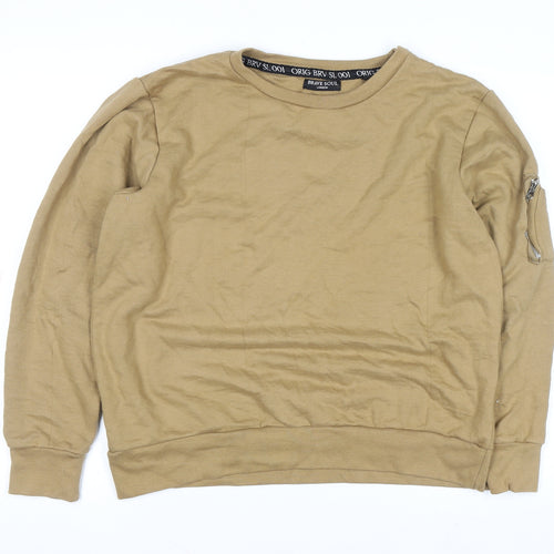 Brave Soul Men’s Beige Crew Neck Pullover Sweatshirt Size L