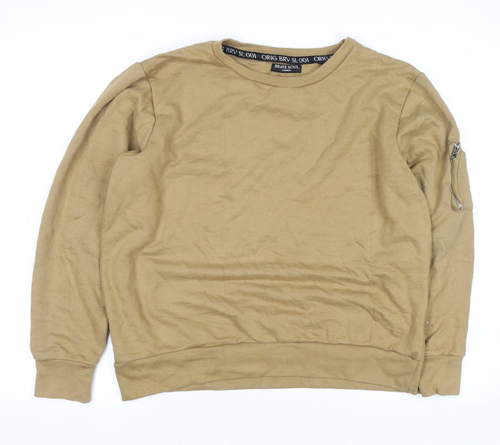 Brave Soul Men’s Beige Crew Neck Pullover Sweatshirt Size L
