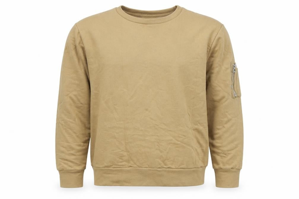 Front view of Brave Soul Men’s Beige Crew Neck Pullover Sweatshirt, size L