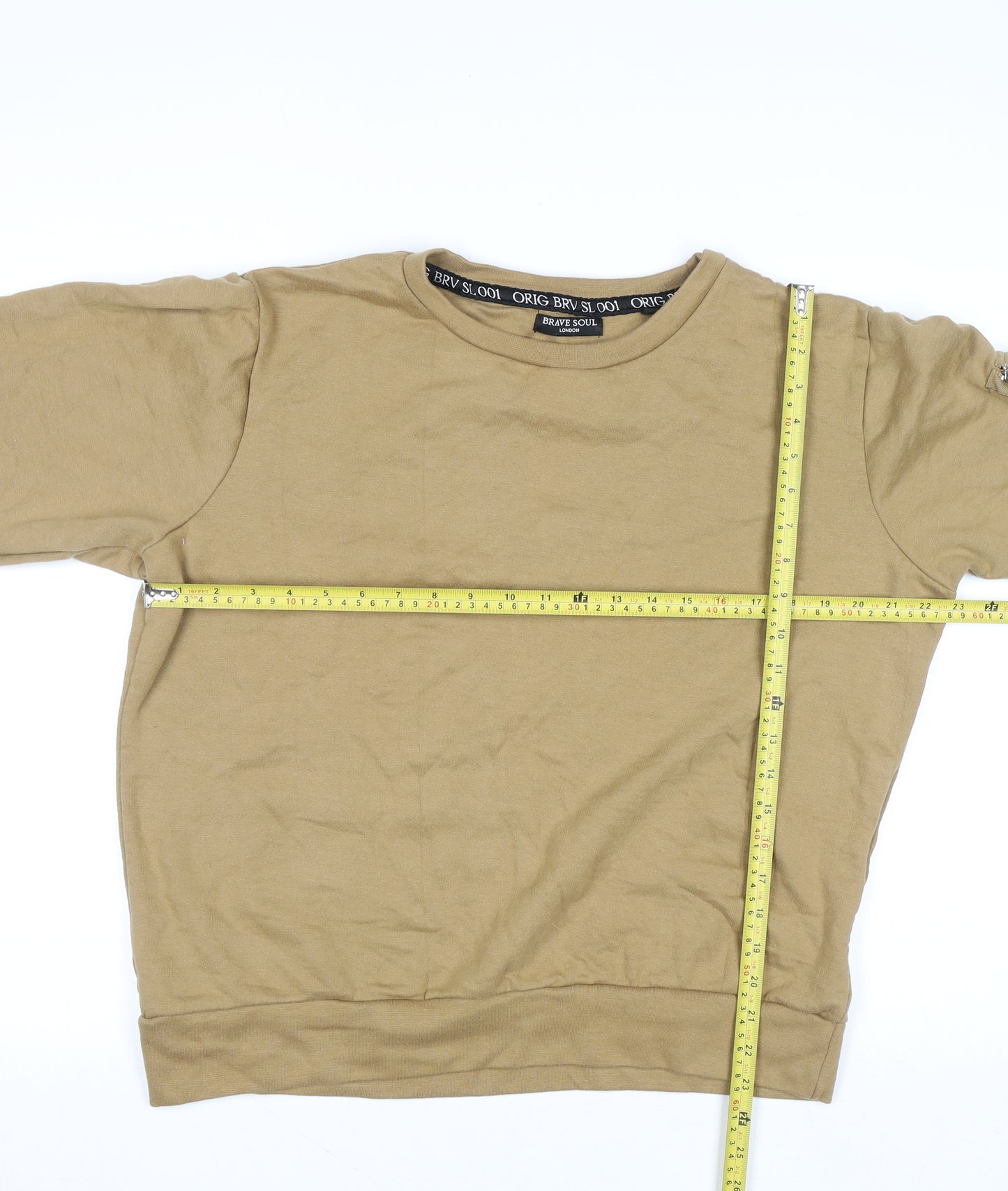 Brave Soul Men’s Beige Crew Neck Pullover Sweatshirt Size L