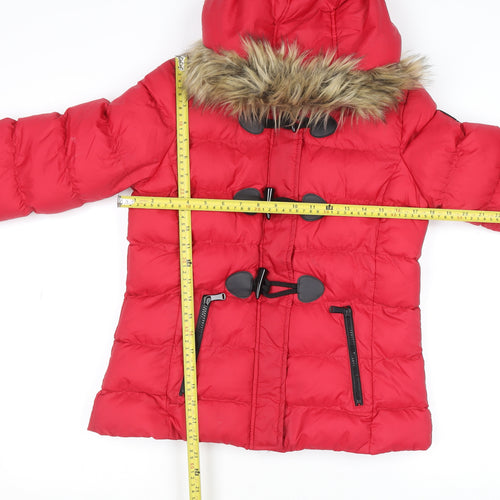Brave Soul Womens Red Faux Fur Hooded Puffer Jacket Size 8
