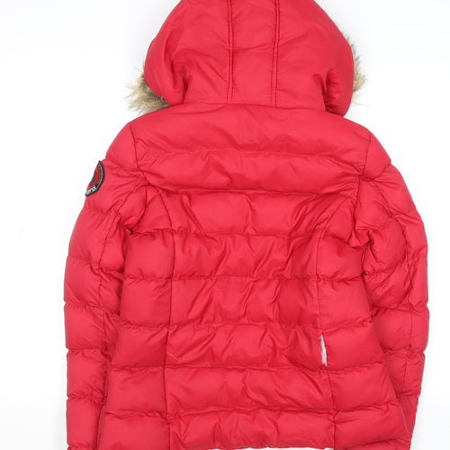 Brave Soul Womens Red Faux Fur Hooded Puffer Jacket Size 8