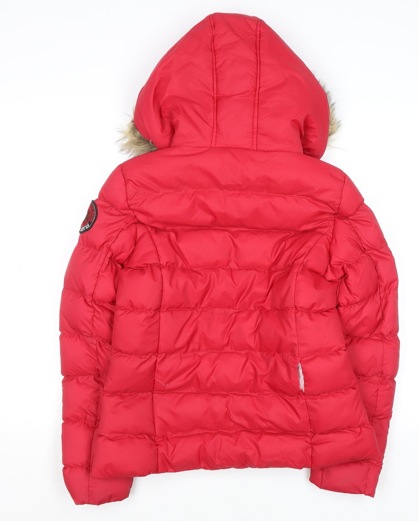 Brave Soul Womens Red Faux Fur Hooded Puffer Jacket Size 8