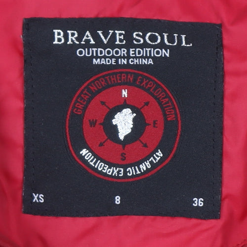 Brave Soul Womens Red Faux Fur Hooded Puffer Jacket Size 8