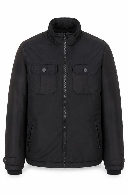 Front view of Jack & Jones Core Men's Black L Bomber Jacket Polyester Lined Zip-Up