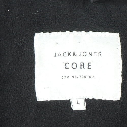 Jack & Jones Core Men's Black L Bomber Jacket Polyester Lined Zip-Up