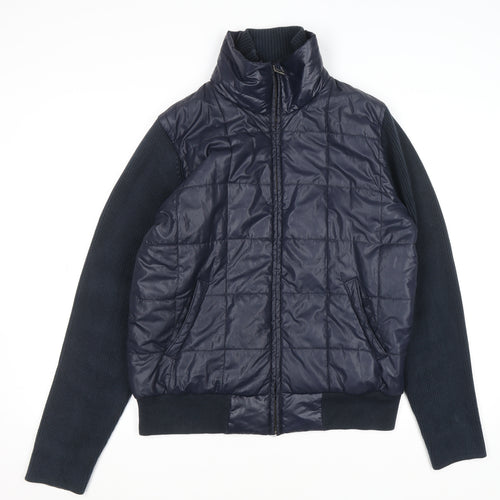 French Connection Men's Blue Quilted Bomber Jacket Size M