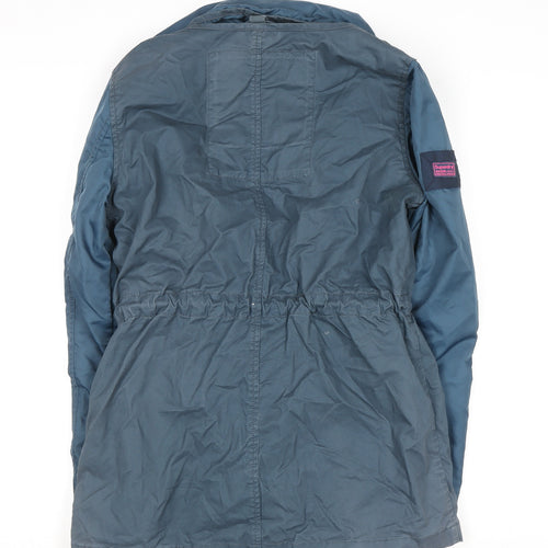 Superdry Women's Blue XS Hooded Parka Jacket with Pink Drawstrings