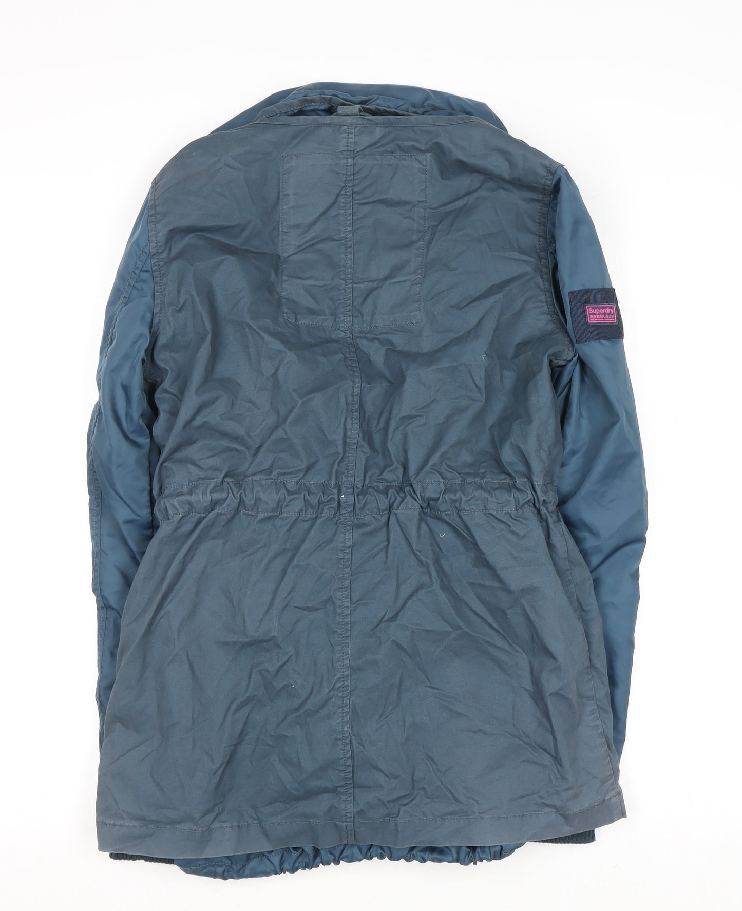Superdry Women's Blue XS Hooded Parka Jacket with Pink Drawstrings