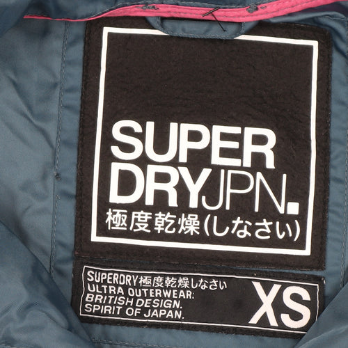 Superdry Women's Blue XS Hooded Parka Jacket with Pink Drawstrings