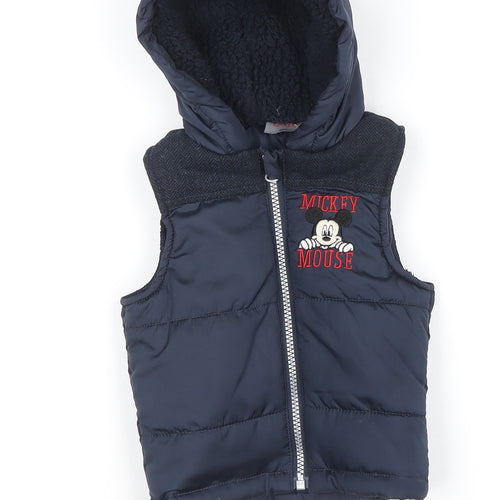 Disney Baby Boys Blue Mickey Mouse Hooded Puffer Gilet 6-9 Months