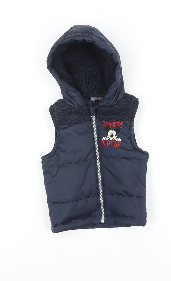 Disney Baby Boys Blue Mickey Mouse Hooded Puffer Gilet 6-9 Months